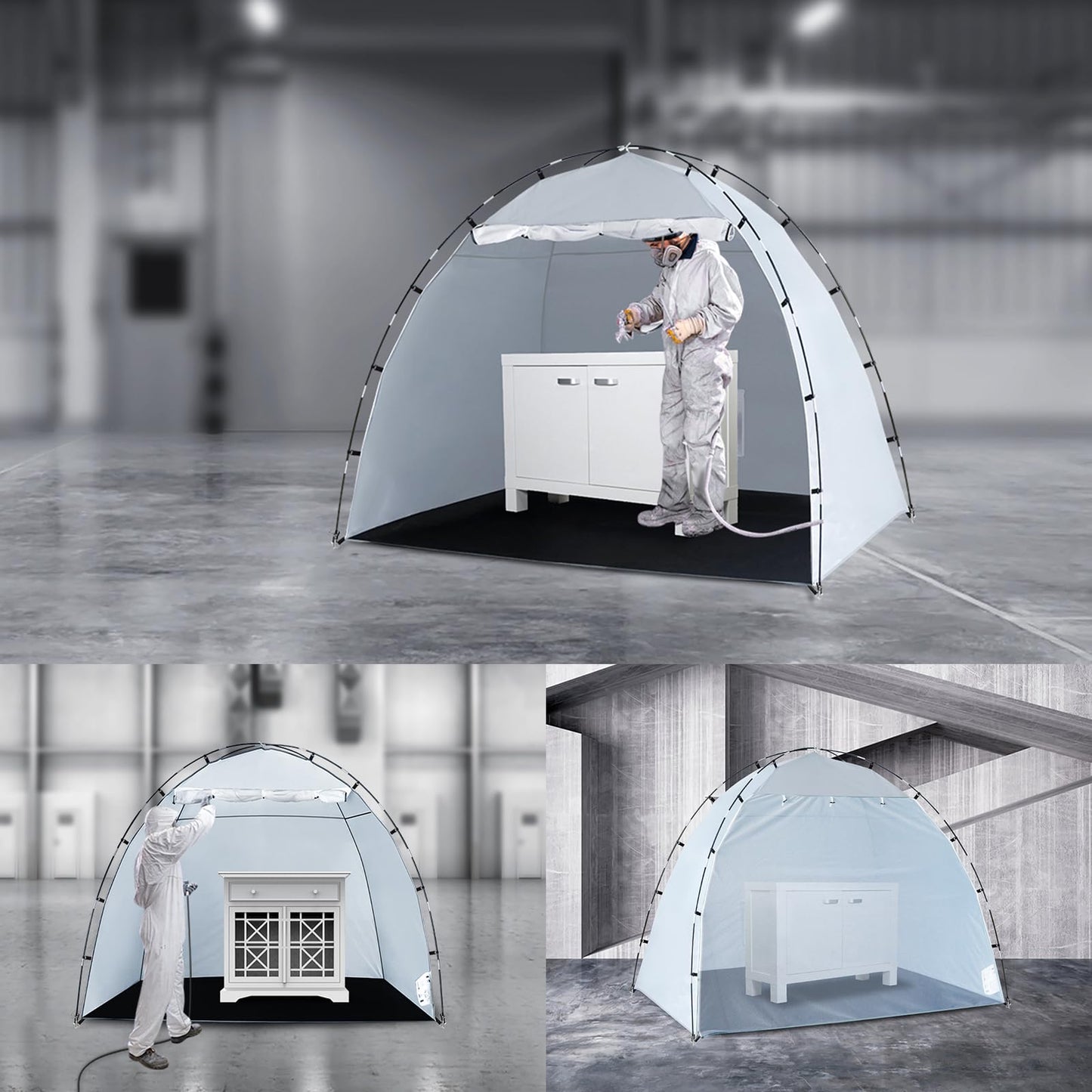 Portable Paint Booth Tent, Siebwin Large 8(L) x6(W) x6(H) ft Spray Paint Tent with Built-in Floor & Mesh Screen & Windproof Hooks for Furniture DIY Hobby Tool Spray Paint Shelter, Gray