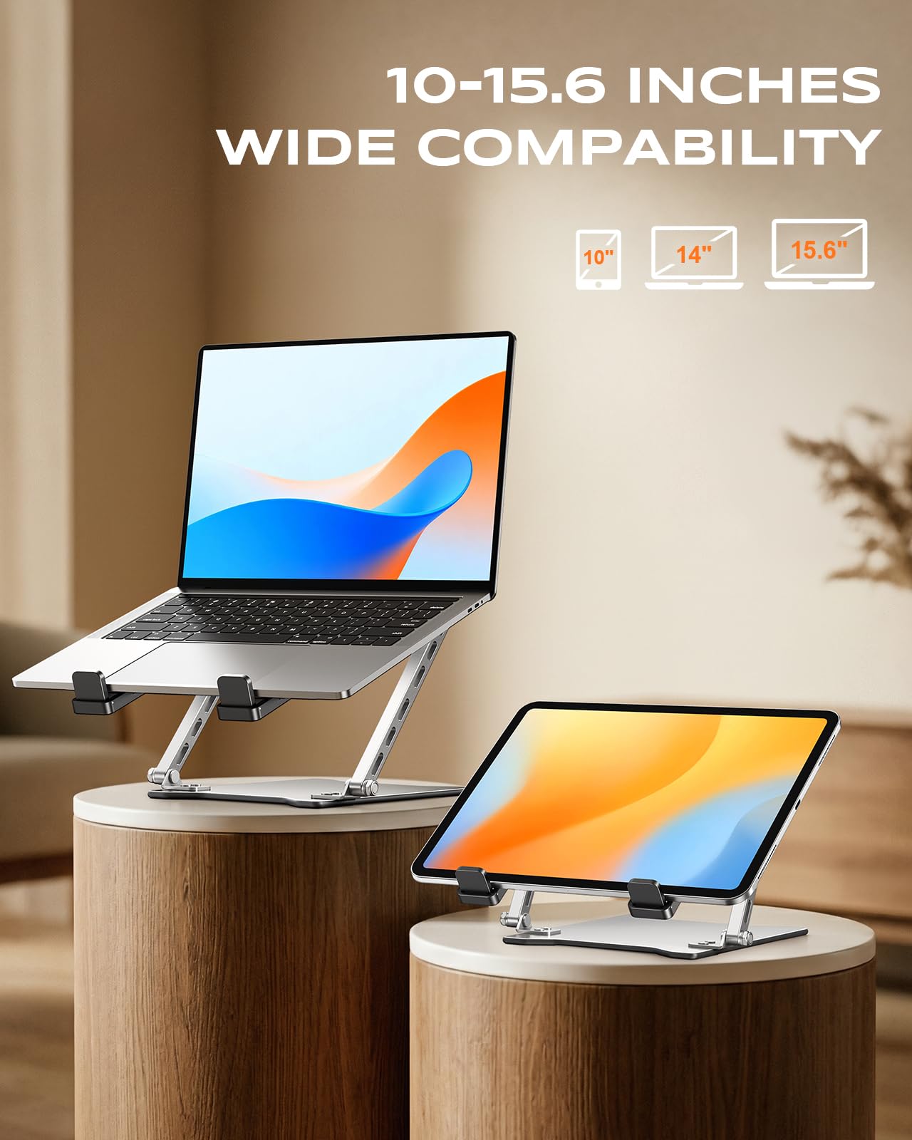 RIWUCT Ultra-Slim Portable Laptop Stand for Desk, Height Adjustable & Dual-Bar Support Laptop Riser Holder, Ventilated Computer Notebook Stand Mount, Compatible with MacBook/Dell/HP(10-15.6")