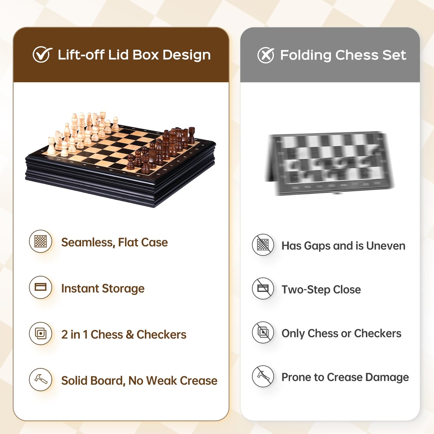 Peradix Magnetic Chess Set 12 Inch Classic 2 in 1 with Chess Pieces, Wood Board Box with Storage, 2 Extra Queens, Wooden Chess Board Games for Kids and Adults, Family Educational Gift Sets