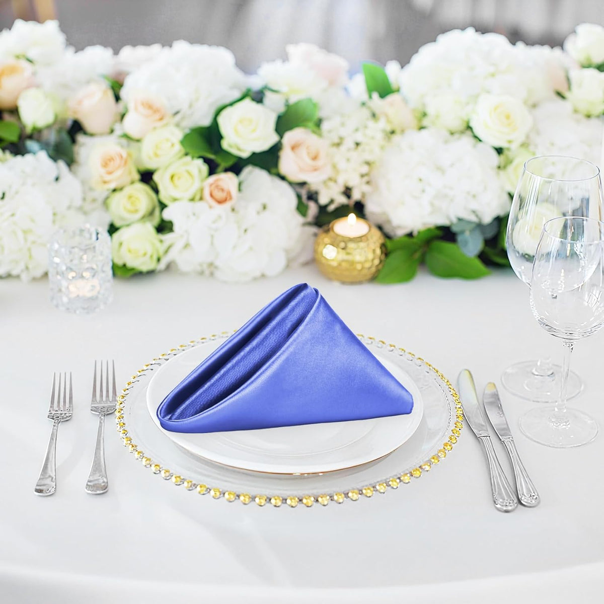 Bailarina 120 Pack Royal Blue Satin Napkins,17x17 Inches Wedding Napkins Square Soft Silky Table Napkins Bulk Decorative Elegant Cloth Napkin for Party Decoration, Banquet,Wedding,Graduation