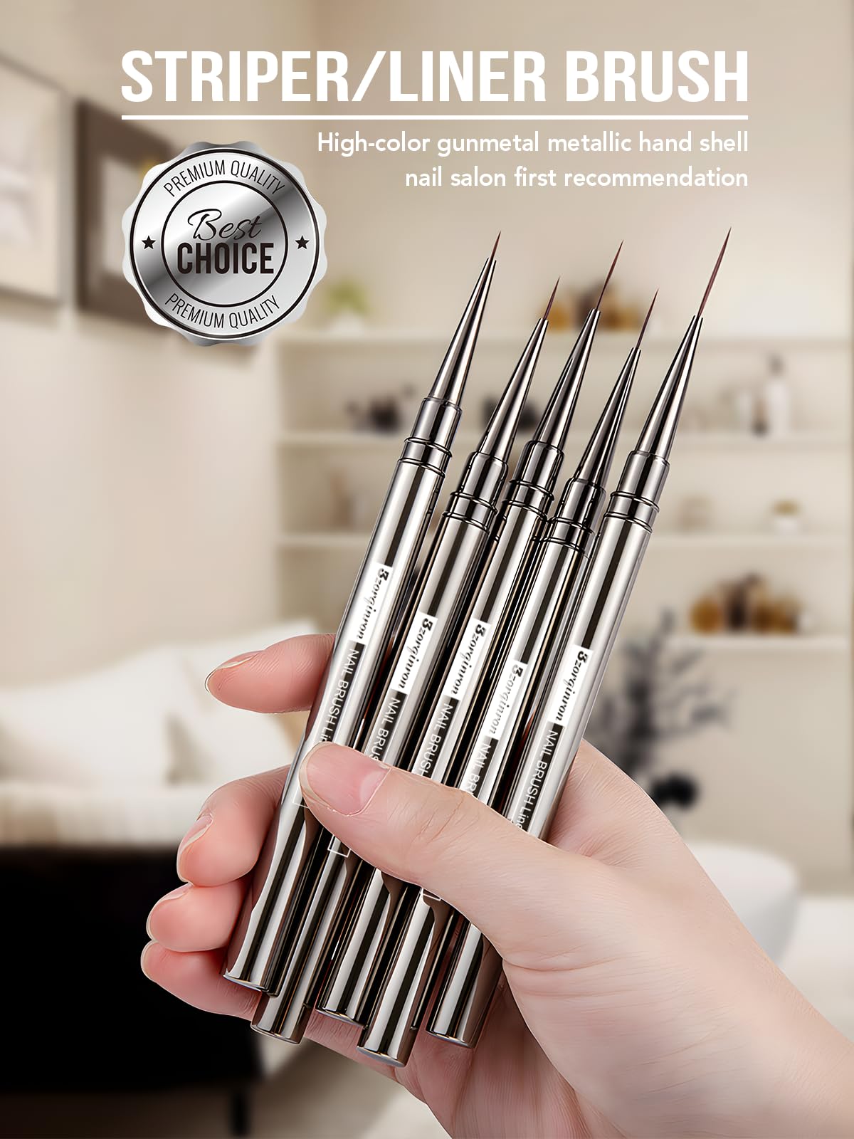 Nail Liner Brush, Fine Line Nail art Brushes 5/9/15/20/25mm Thin Line Nail Brushes Detail Drawing, Liner Brush for Nails Gel with PP Storage Box