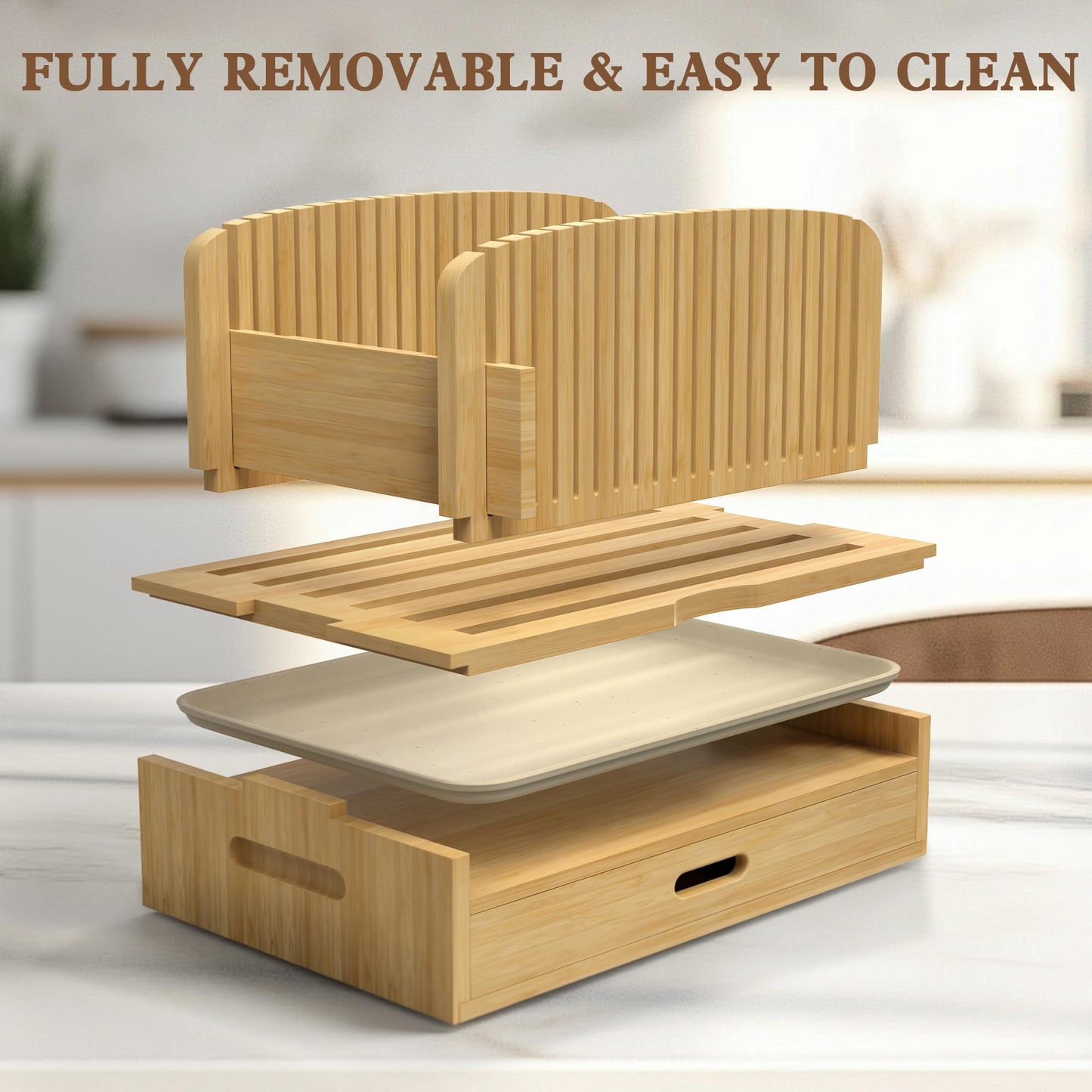 LOHASOK Bamboo Bread Slicer Guide: Bread Cutter for Homemade Bread Loaf - Adjustable and Foldable with Crumb Tray