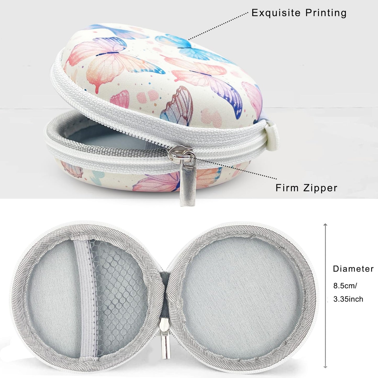 Earbud Case Headphone Organizer Ear Bud Case Portable EVA Carrying Box Storage Bag with Carabiner for AirPods Beats Bose Galaxy Buds 4/3/FE Data Cable Storage (Butterfly)