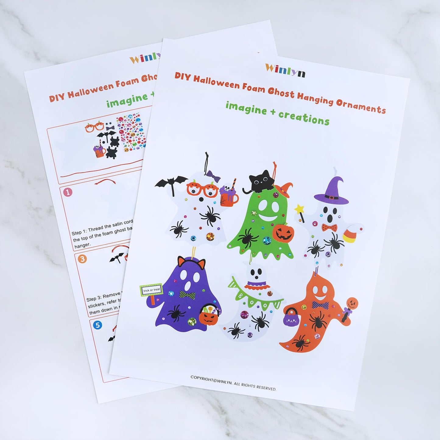 Winlyn 24 Set Fall Crafts DIY Halloween Ghost Tree Ornaments Decorations Kit with Foam Ghost Stickers for Kids Party Favors & Classroom Art Activities