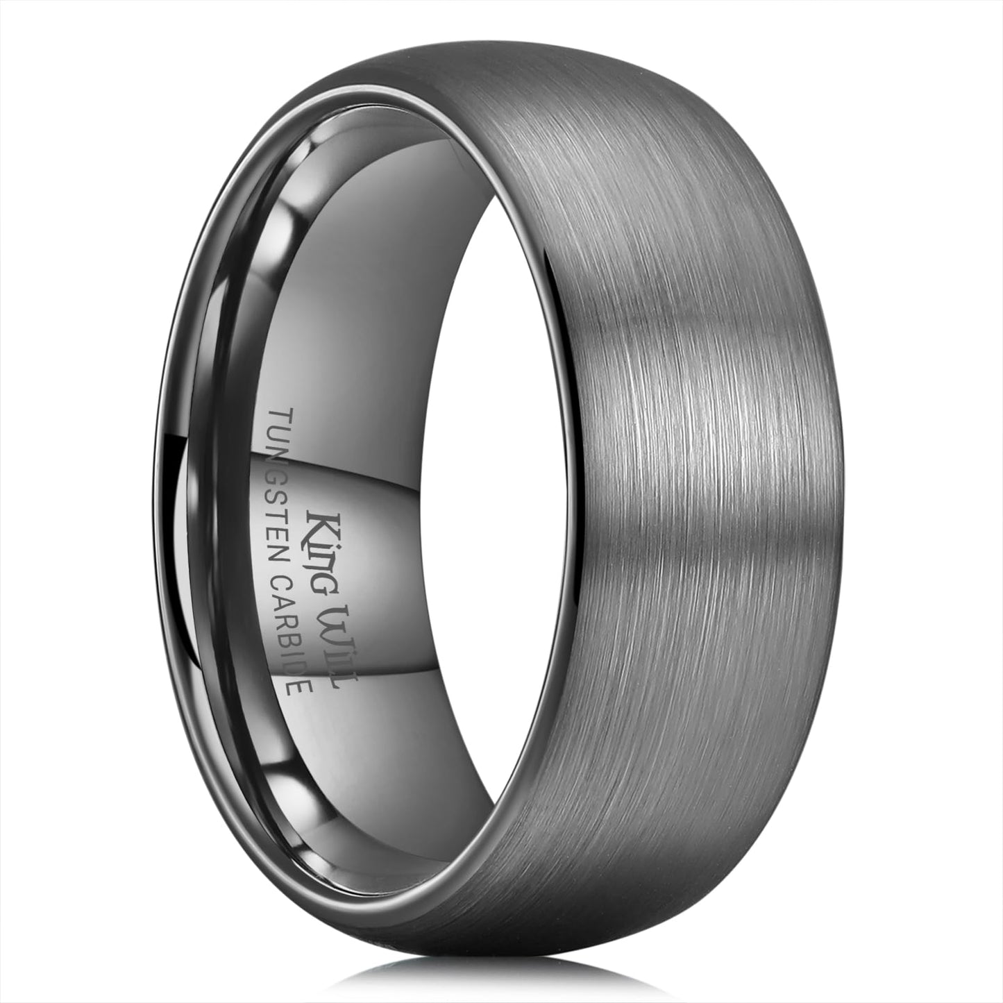 King Will 8mm Gunmetal Mens Wedding Band, Domed Brushed Tungsten Carbide Rings for Men Women, Comfort Fit, Durable, Size 10.5