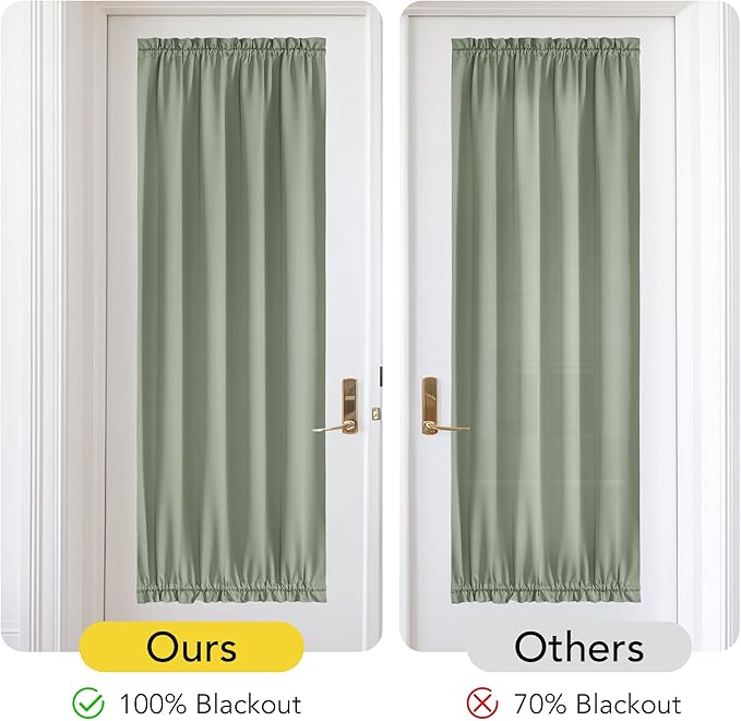 NICETOWN 100% Blackout Door Curtain for French Front Door with Adjustable Tieback, Thermal Insulated Privacy Room Darkening Window Covering for Kitchen Christmas Decor, W30 x L72, 1 Panel, Sage Green