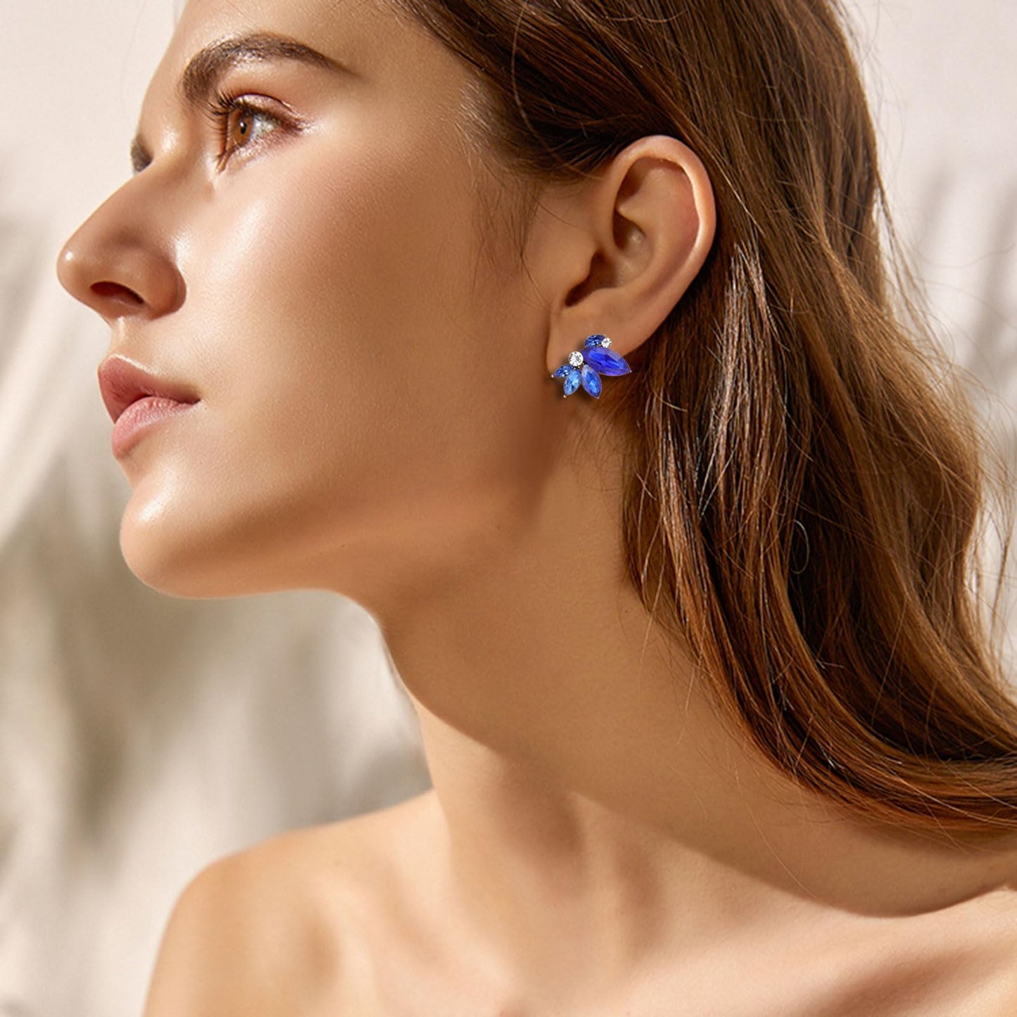 Blue Rhinestone Earring Sparkly Faux Crystal Stud Earrings for Women Wedding Prom Party