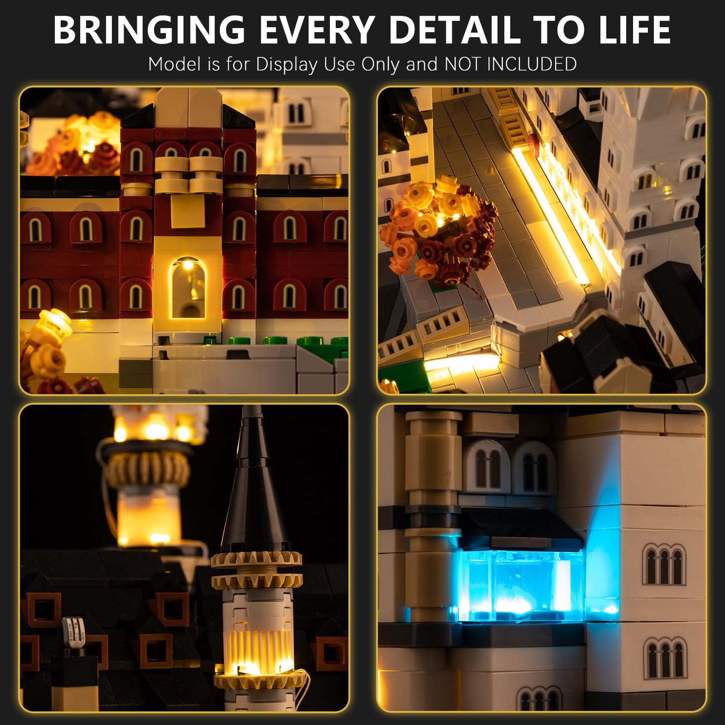 BrickSoul Upgrade Light Kit for Lego Architecture Neuschwanstein Castle 21063 Building Set | with ON/Off & Dimmer Switch & Hidden Cable Tech | Easy Install Lighting Set (21063 Set NOT Included)