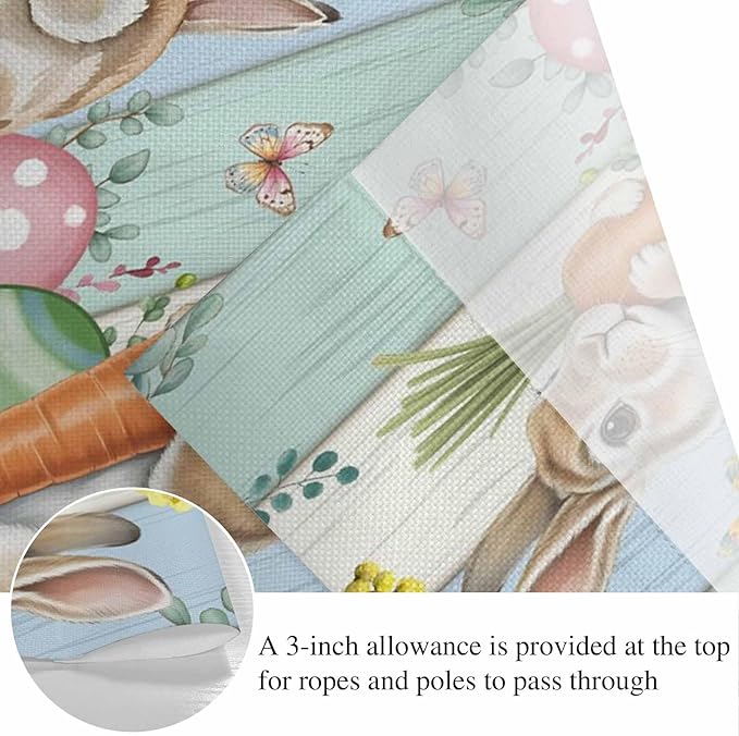 Easter Banner 3Pcs Indoor Outdoor Hanging Banner Flag Spring Rabbit Eucalyptus Leaves Eggs Wooden Sign for Fireplace Mantel Decorative Bunting Garland Valance for Shop Door Mantle Decor 9.8"x15.8"