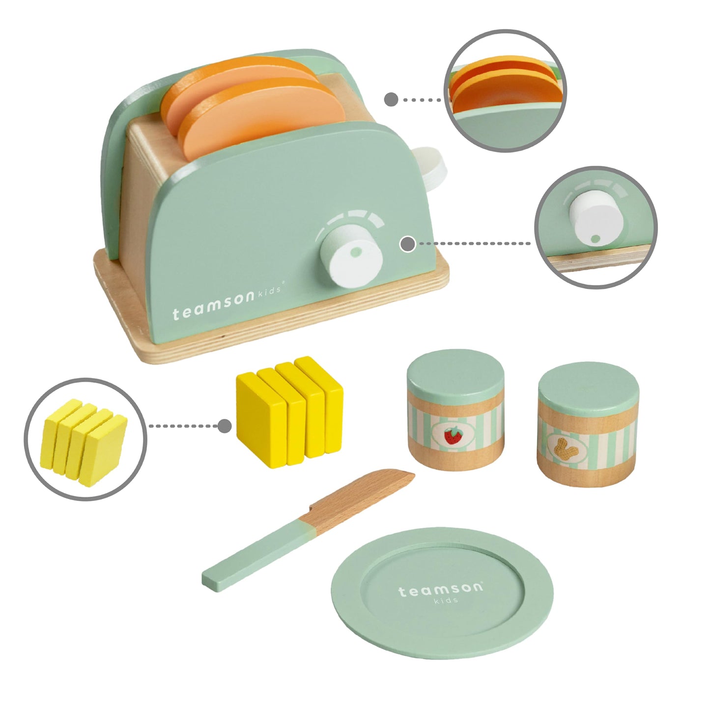 Teamson Kids Little Chef Frankfurt 11-pc. Wooden Play Kitchen Toaster Accessory Set with Pretend Food and Utensils