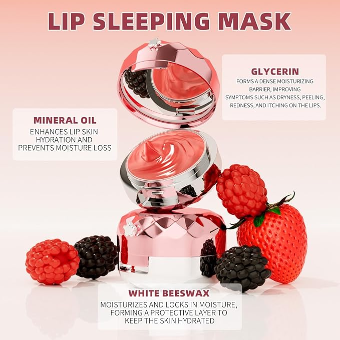 Lip Sleeping Mask - Overnight Repair for Dry, Chapped Lips with Hyaluronic Acid, Vegan & Cruelty-Free, Hydrating, Exfoliating, Non-Sticky, Long-Lasting Moisture