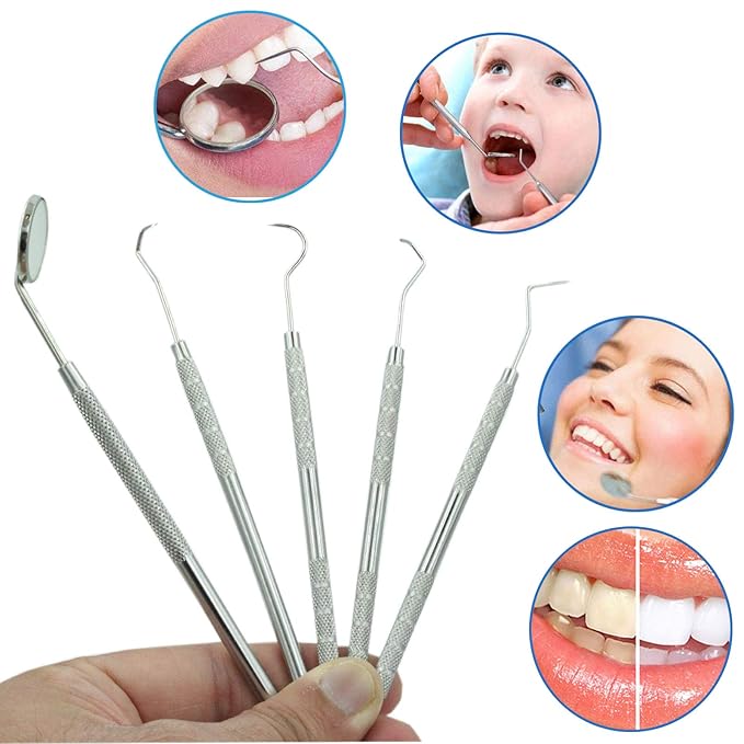 Professional Dental Tools - Dental Pick, Dental Scaler for Tartar Plaque Remover Tooth Cleaner Teeth Scraper Dentist Hygienist Kit Sickle Scaler Teeth Cleaning Set Stainless Steel 5 Pc By Krisp Beauty