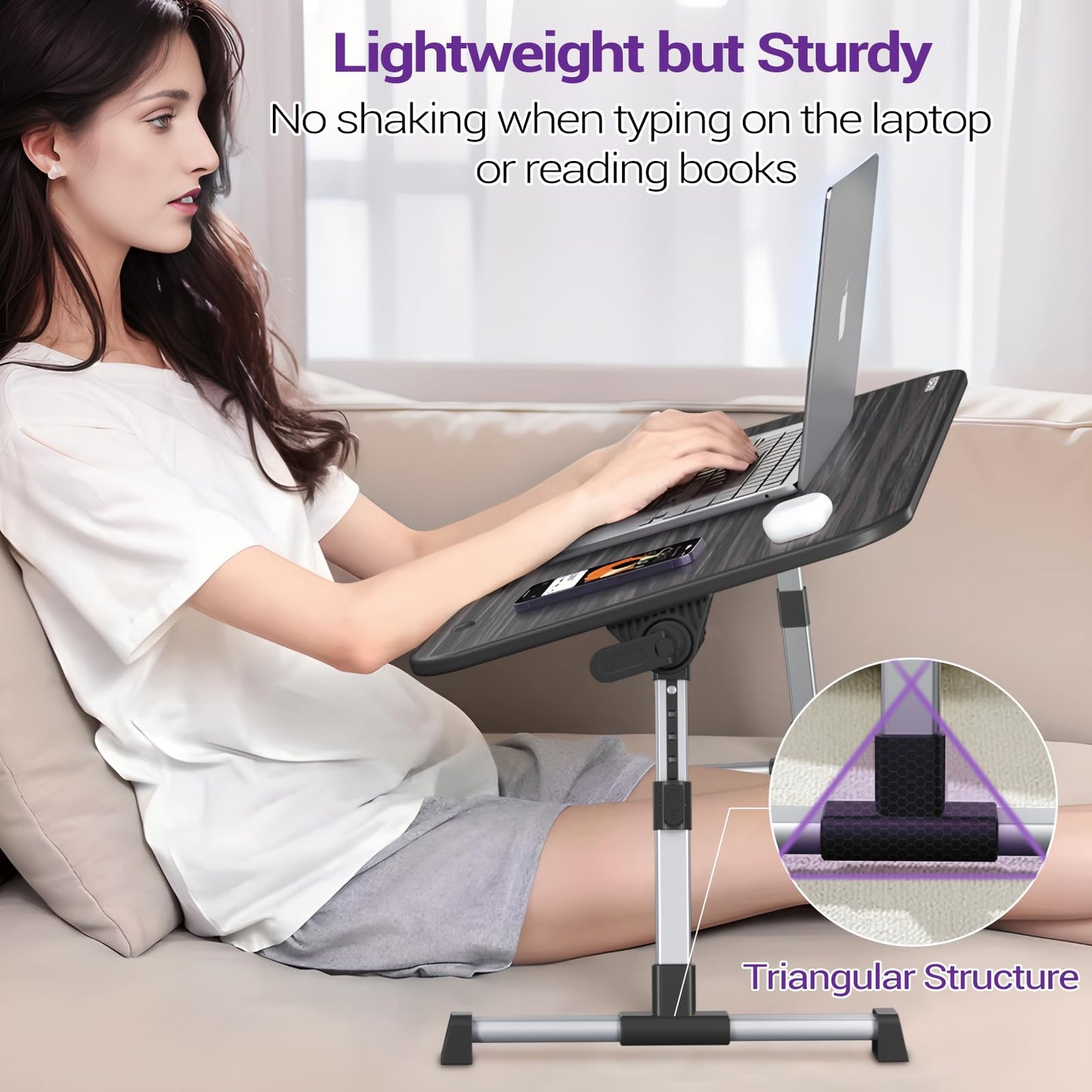 Laptop Bed Tray Table, Nearpow (Larger Size) Adjustable Laptop Bed Stand, Portable Standing Table with Foldable Legs, Foldable Lap Tablet Table for Sofa Couch Floor - Large Size