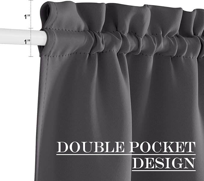 NICETOWN Blackout Rod Pockets Window/Door Curtain Back Side Panels for Privacy - 30W x 72L Blackout Thermal Insulated Classroom Curtains Lockdown Shade for French Door - 1 Panel, Grey