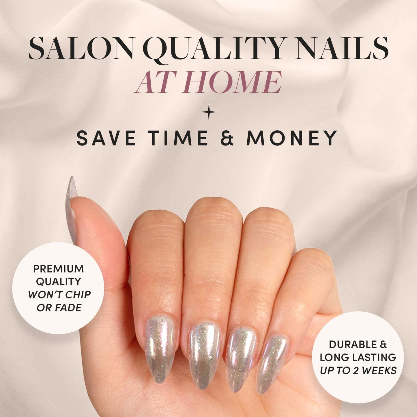 Glamnetic Press-On Nails Bundle - Stardust, Fairy Dust & Think | Oval Glossy Light Yellow Fake Nails | Oval Beige-Pink False Nails with a Metallic Finish | Light Pastel Short Ova