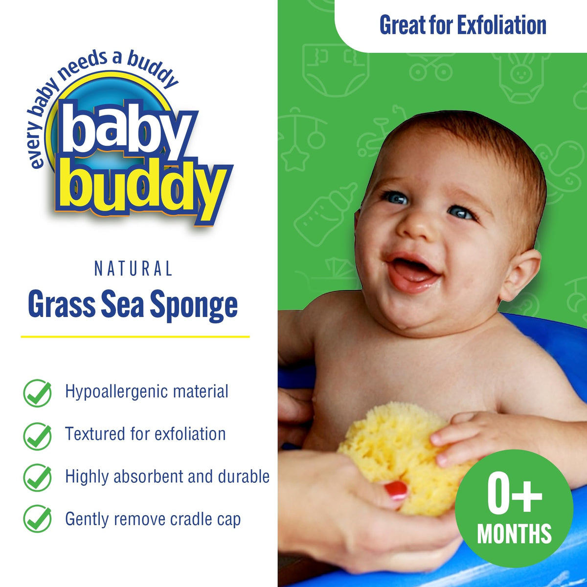 Natural Baby Bath Sponge 4in Soft Grass Sea Sponge (2 Count)