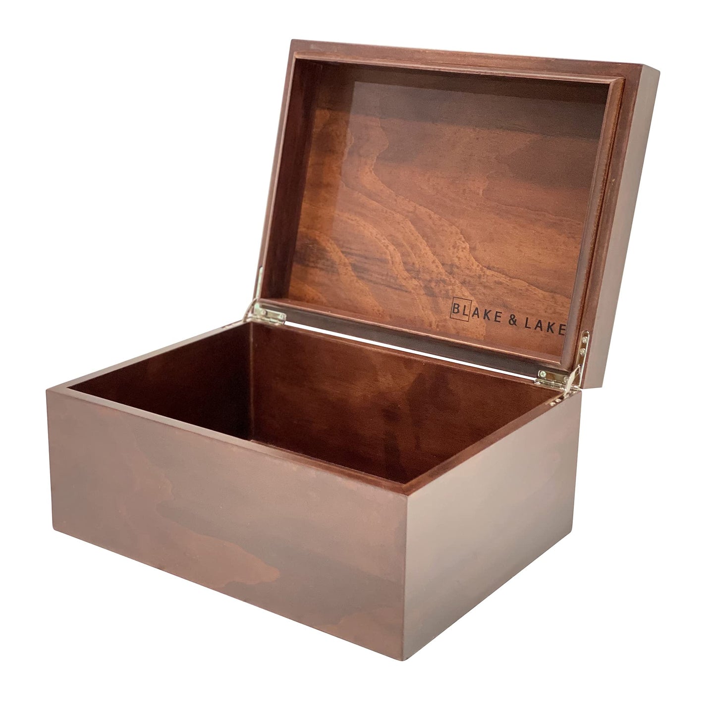 Blake & Lake Large Box with Hinged Lid - Wood Storage Box with Lid - Wooden Keepsake Decorative boxes with lids (Dark Oak)