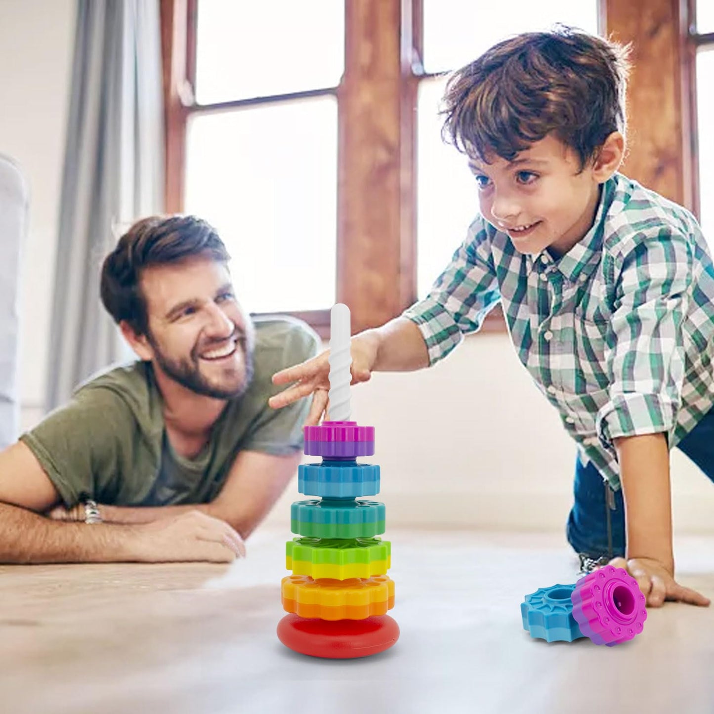 BYFWH Baby Spin Stack Toy, Premium Stacking Toys for Kids, Spinning Stacking Toy for Babies and Toddlers, Educational Toddler Learning Toy,Autism Spin Stack Toys,Rainbow Spinning Wheel Toys