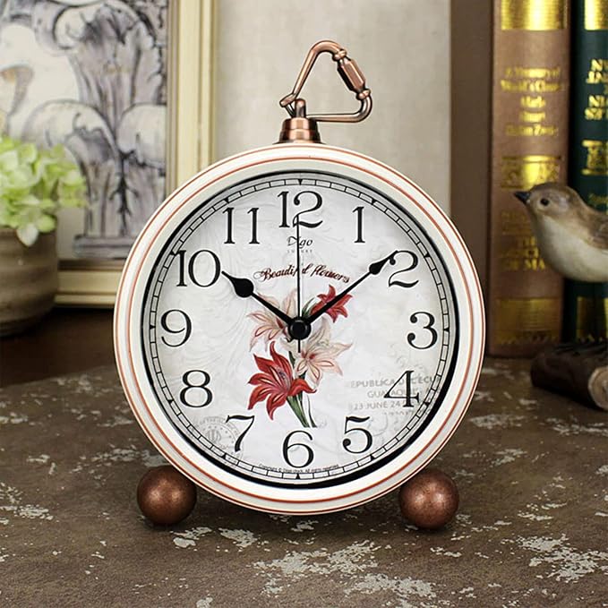 Maxspace Classic Vintage Clocks - Elegant and Decorative Analog Clock,Silent Non-Ticking Clock with Distressed Metal Frame for Office, Living Room or Bedroom