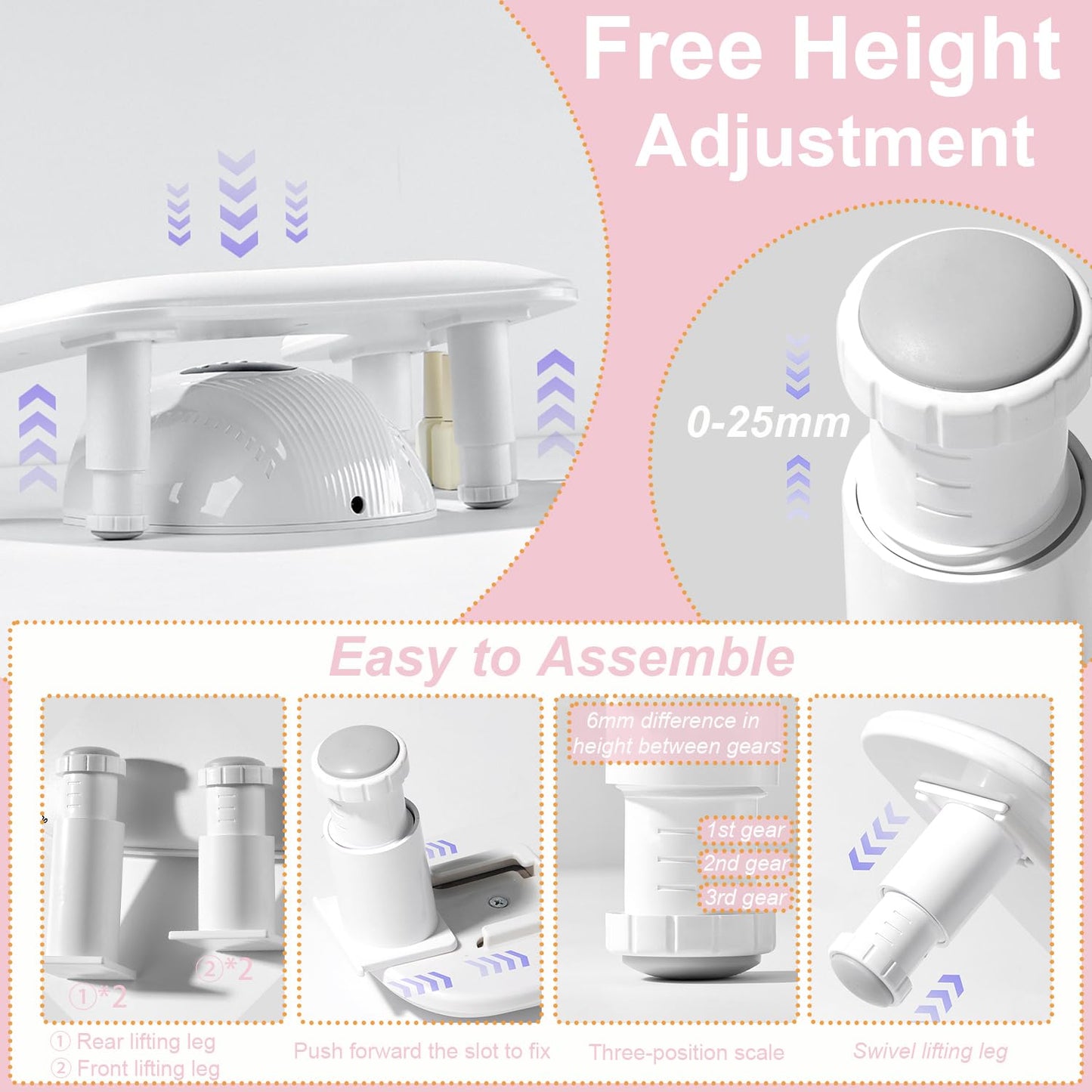 ibubu Upgrade Nail Arm Rest Height Adjustment U-Shaped Manicure Hand Rest Pillow Cushion Soft PU Leather Detachable Nail Art Hand Stand Holder for Nails Tech White
