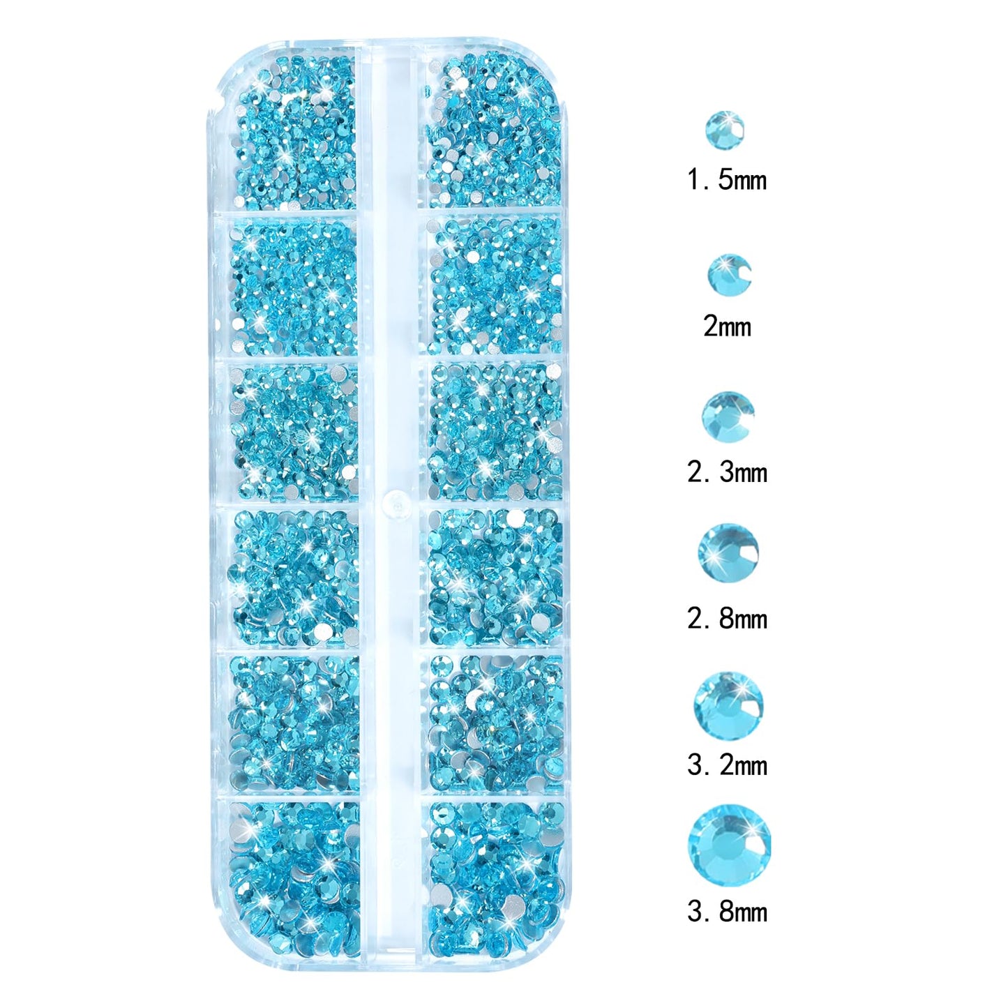 HNUIX Nail Rhinestones - 3D Multi Shape Size Crystal, Aquamarine Nail Gems, Flat Back, with Kit, for Nail Art, DIY Decorations