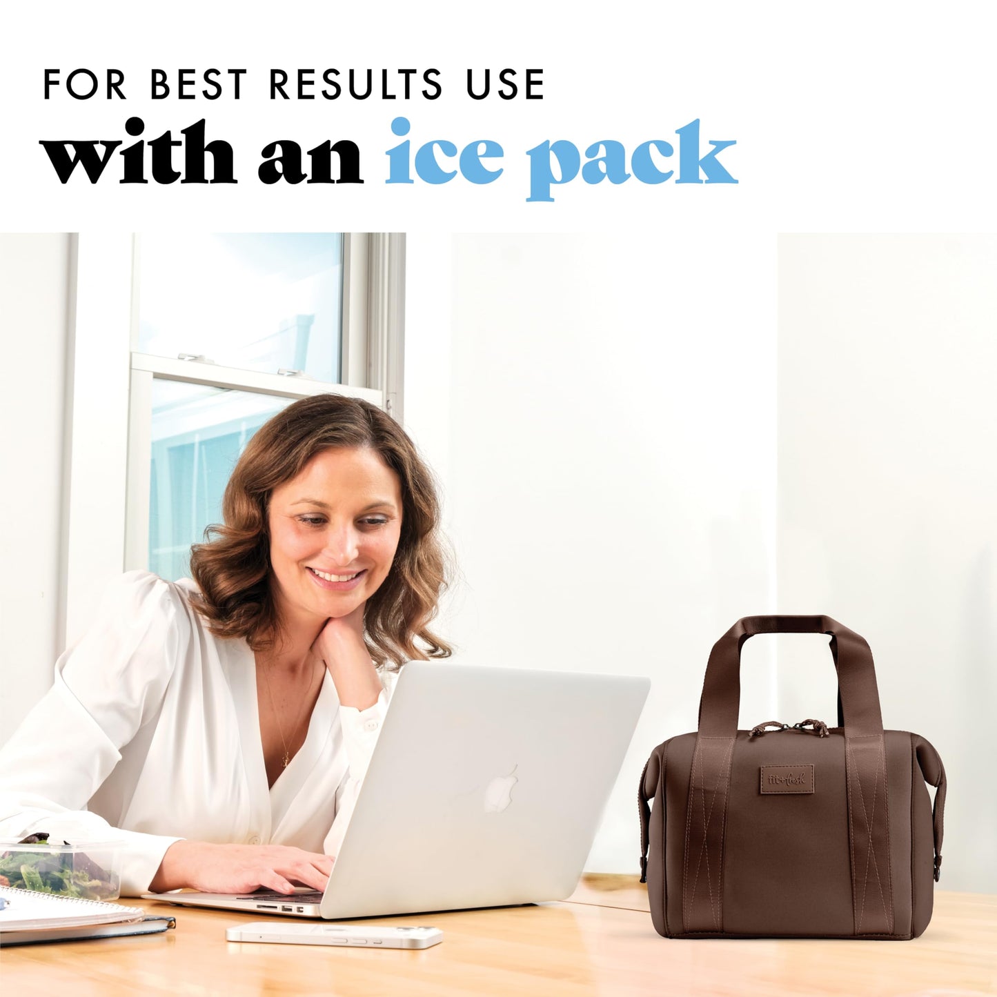 Fit & Fresh Remi Lunch Bag for Women Work – Neoprene Lunch Tote with Containers & Ice Pack, Reusable Meal Prep Lunch Box, Large Capacity, Machine Washable, Chocolate