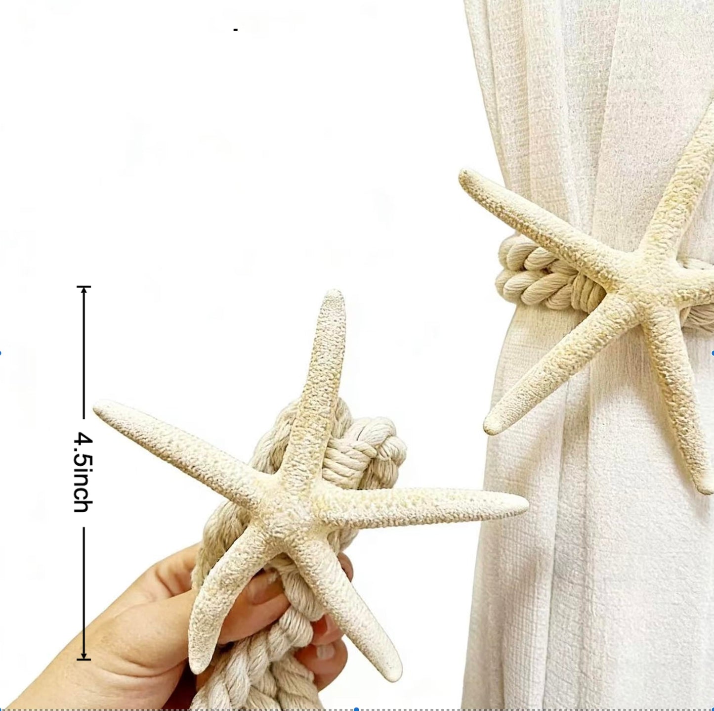 2-Pack Real Natural Starfish Curtain Tiebacks, Handmade Rope Holdbacks for Coastal Beach Theme Decor, Nautical Curtain Tie Backs for Bedroom Living Room Home Decoration