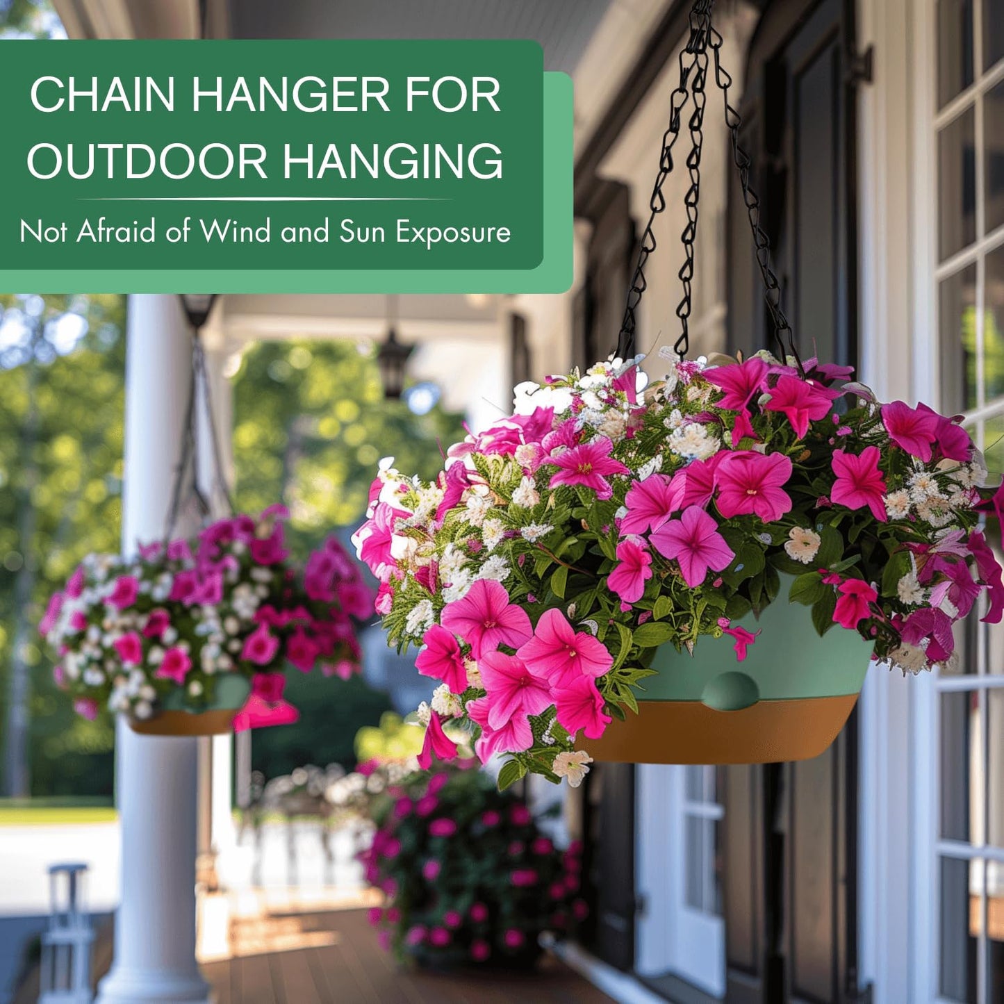 montresor Set of 2-10 Inch Hanging Planters and 5 Pack Green 5/5.5/6/6.5/7 Inch Self-Watering Pots Set