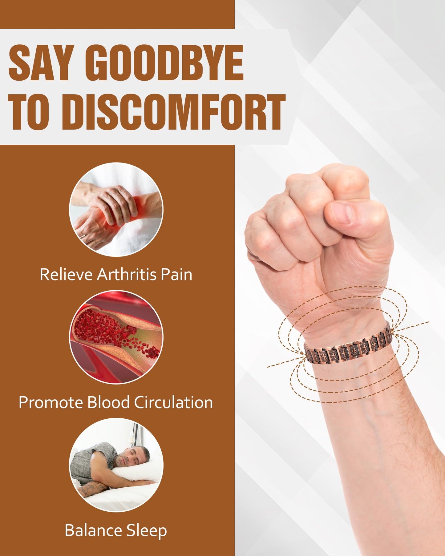 Jecanori 2X Copper Magnetic Bracelet for Men,Ultra Strength Cross Bracelet With Ring Include Adjustable Link, Jewelry Gift