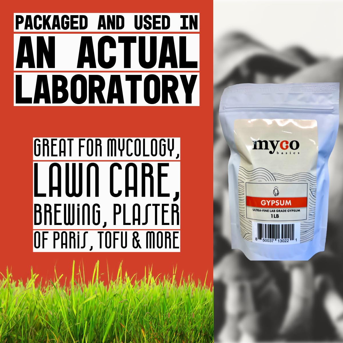 (1.0-20.0 lbs) Mycology Basics - Bulk Ultra-Fine Lab Grade Gypsum for Mushrooms, Food Grade, No Additives - Packaged in HEPA filtrated Enclosure for Sterility (5.0 lbs)