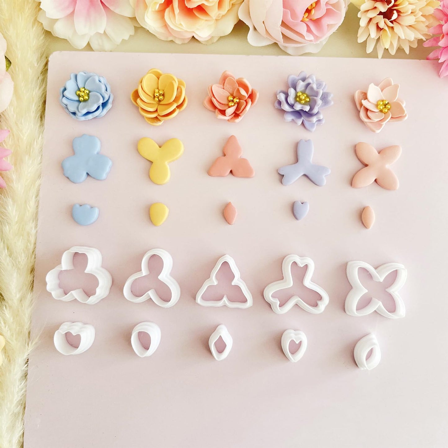 Biutee Flower Polymer Clay Cutters, 10 Shapes Floral & Leaf Micro Clay Cutters, Clay Earring Cutters Mini Floral Clay Cutters Polymer Clay Earring Making Kit for Jewelry Earrings Making DIY Tools