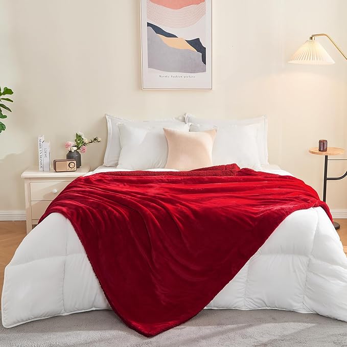 SOCHOW Sherpa Fleece Throw Blanket, Double-Sided Super Soft Luxurious Plush Blanket Throw Size, Classic Red, 50x60 inches