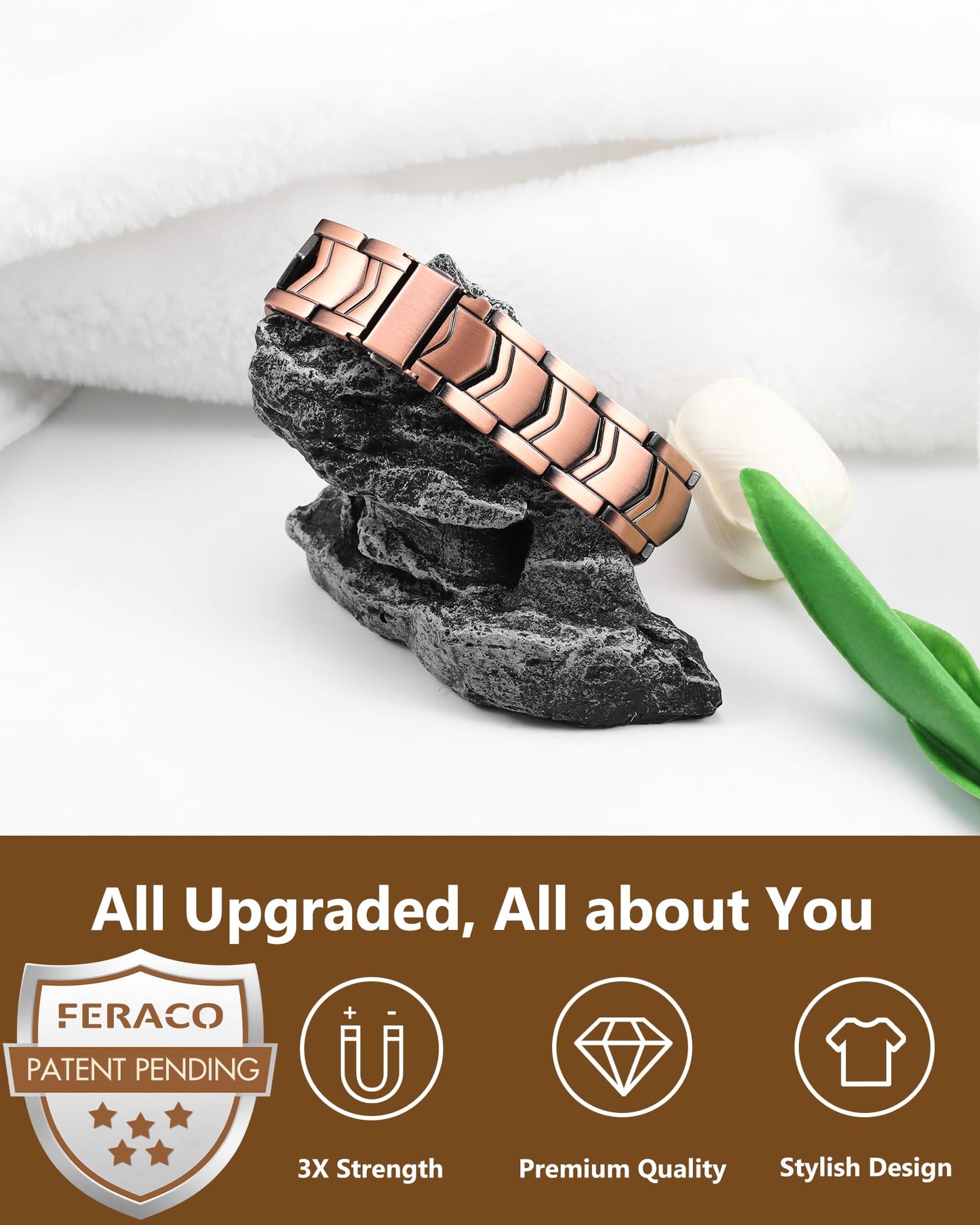 Feraco 3X Strength Copper Magnetic Bracelet for Men - 99.99% Pure Copper with 3800 Gauss Magnets