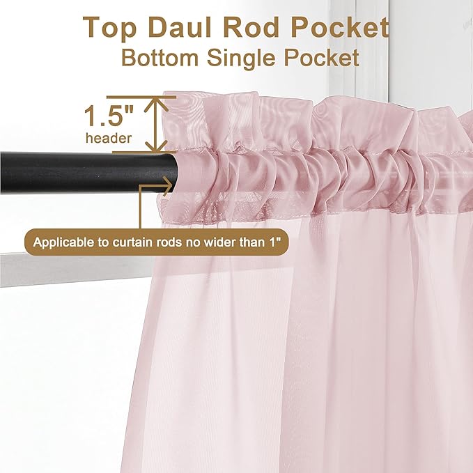 Chyhomenyc Sheer Blush Pink Curtains 90 inches Long 2 Panels, Light Filtering Soft Airy Solid Elegant Voile Window Treatment Drapes for Bedroom Living Room Wedding Party Decor, 42 Wx90 L Inches
