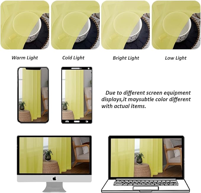 Chyhomenyc Lemon Sheer Curtains 45 Inch Long 2 Panels, Light Filtering Short Soft Airy Short Cafe Curtains, Modern Rod Pocket for Dinning Living Room Bedroom, 42Wx45L Inches