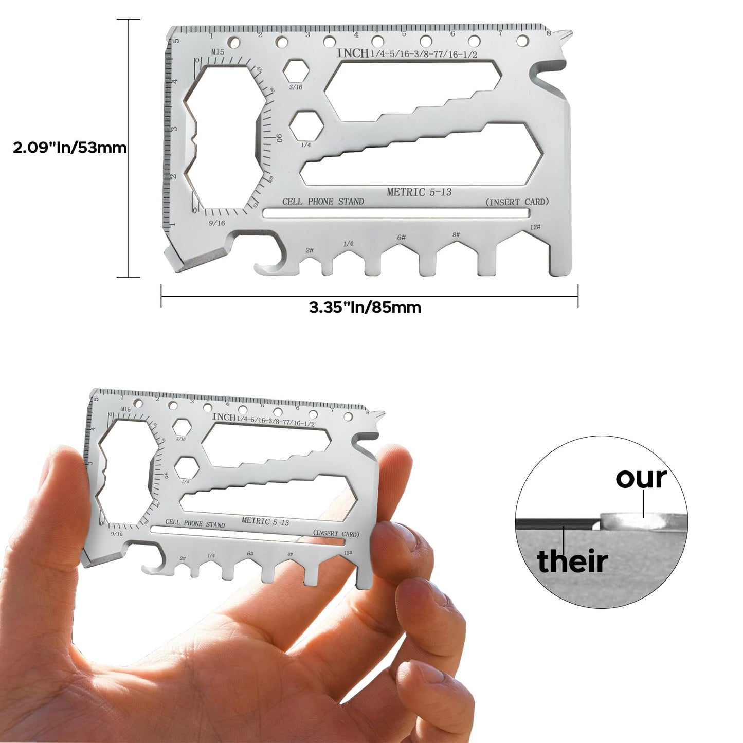 ANBSHUN 40-in-1 Credit Multitool Card 2Pack – TSA Compliant EDC Tool Cards, Thickening type tough Pocket Survival Wallet Tools Gift For Man(Silver)