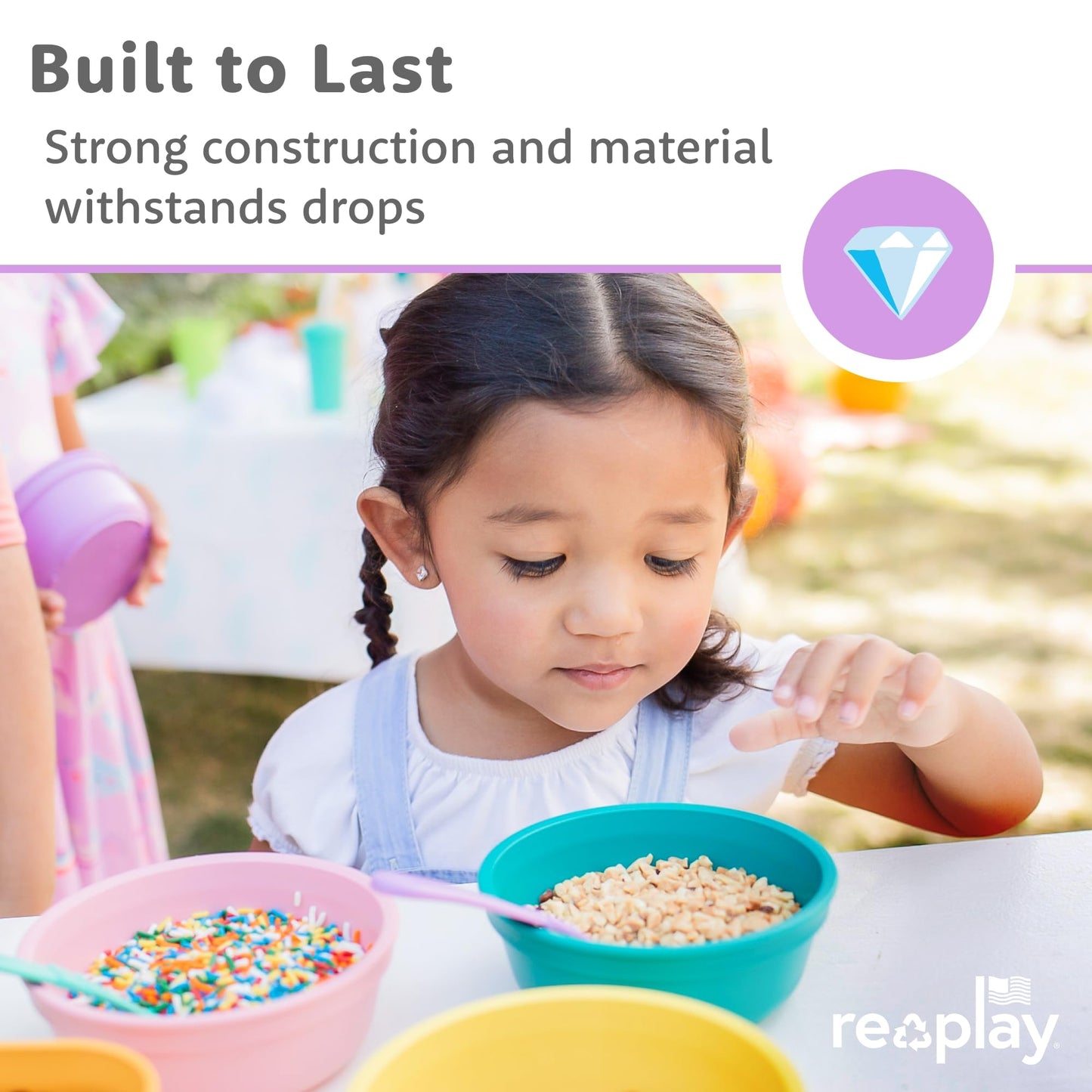 Re-Play 3 Divided Toddler Plates, 3 Utensils Set and 3 Wide Base Bowls - Dishwasher and Microwave Safe - Made in USA - Aqua Asst
