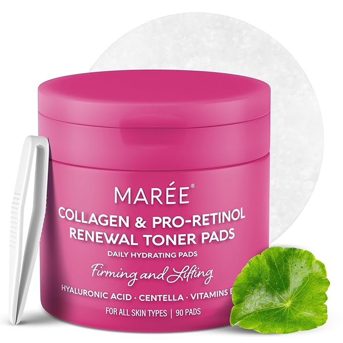 MAREE Collagen Toner Polishes - Toner Pad with Retinol - Minimizing Wrinkle Zero Pore Pads - Hydrating Toning Collagen Ampoule Pad with Retinol & Centella - Anti Aging Brightening Wipes