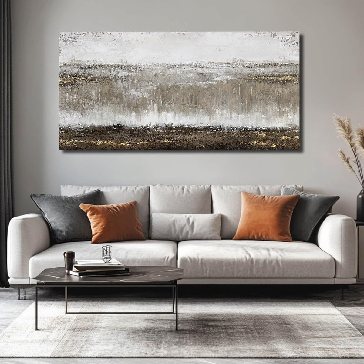 Black Painting Traditional Wall Decor Abstract Wall Art Large Pictures Grey Wall Decorations Vintage Walls for Living Room Dining Room 24"x48"
