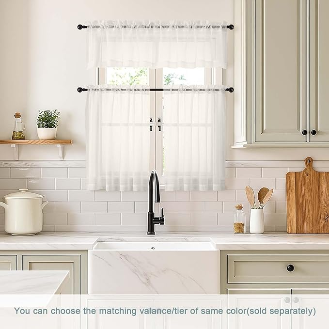 Ivory Sheer Curtains Tier 30 Inches Length 2 Panels Set, Light Filtering Lightweight Soft Window Treatments Drapes, Cute Elegant Cafe Curtains for Nursery, Dual Rod Pocket, 2x42Wx30L Inches