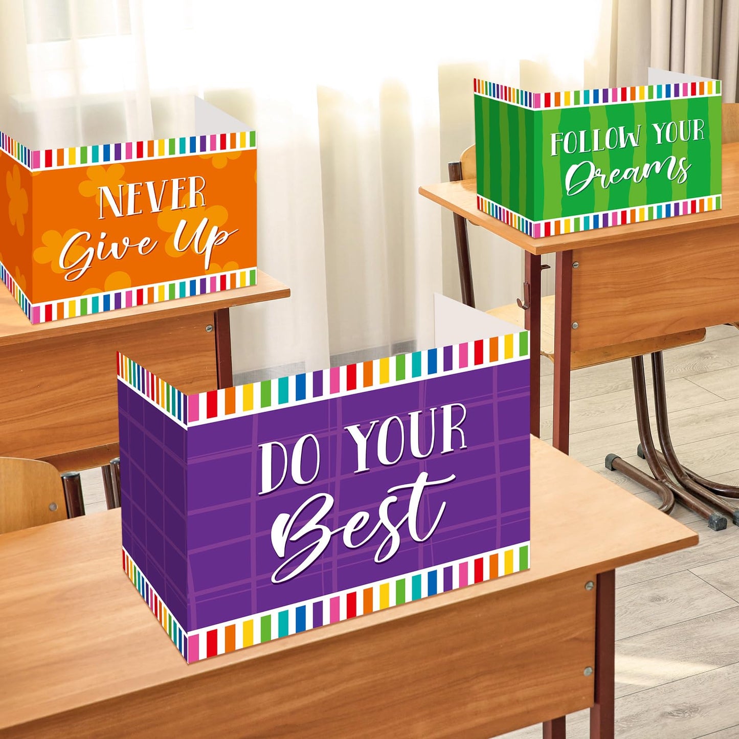 Affrolling 24 Pcs Inspirational Privacy Folders Bulk for Students Cardboard Privacy Boards Desk Divider Panel Waterproof Testing Divider for Classroom Back to School Study Supplies (Colorful)