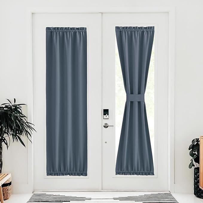 NICETOWN Sidelight Door Curtains 72 Inches Long for Side Window Thermal Insulated Farmhouse Privacy Protect Blackout French Door Curtain Bonus Adjustable Tieback, 30x72 Inch, 1 Panel, Stone Blue