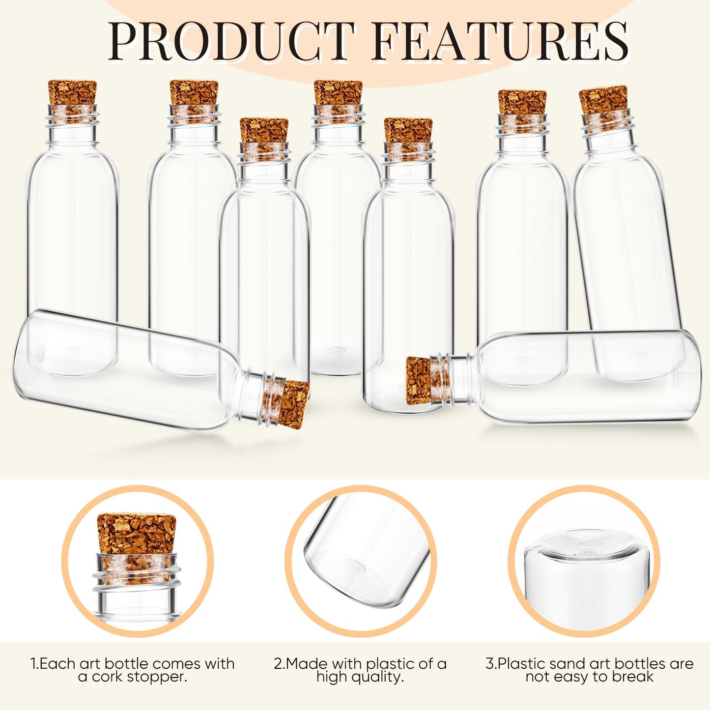 Talandale 50 Pcs 4 oz Potion Bottles with Cork - Clear Plastic Sand Art Bottles for DIY Wedding Party Favors
