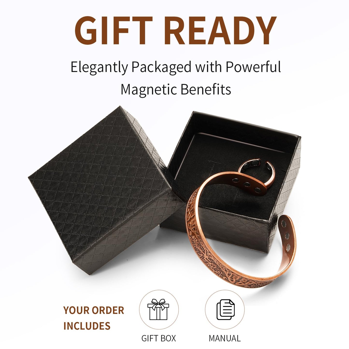 99.99% Pure Copper Magnetic Bracelet for Women, Adjustable Cuff Bangle with 3500 Gauss Neodymium Magnets, Vintage Flower Design (Copper)