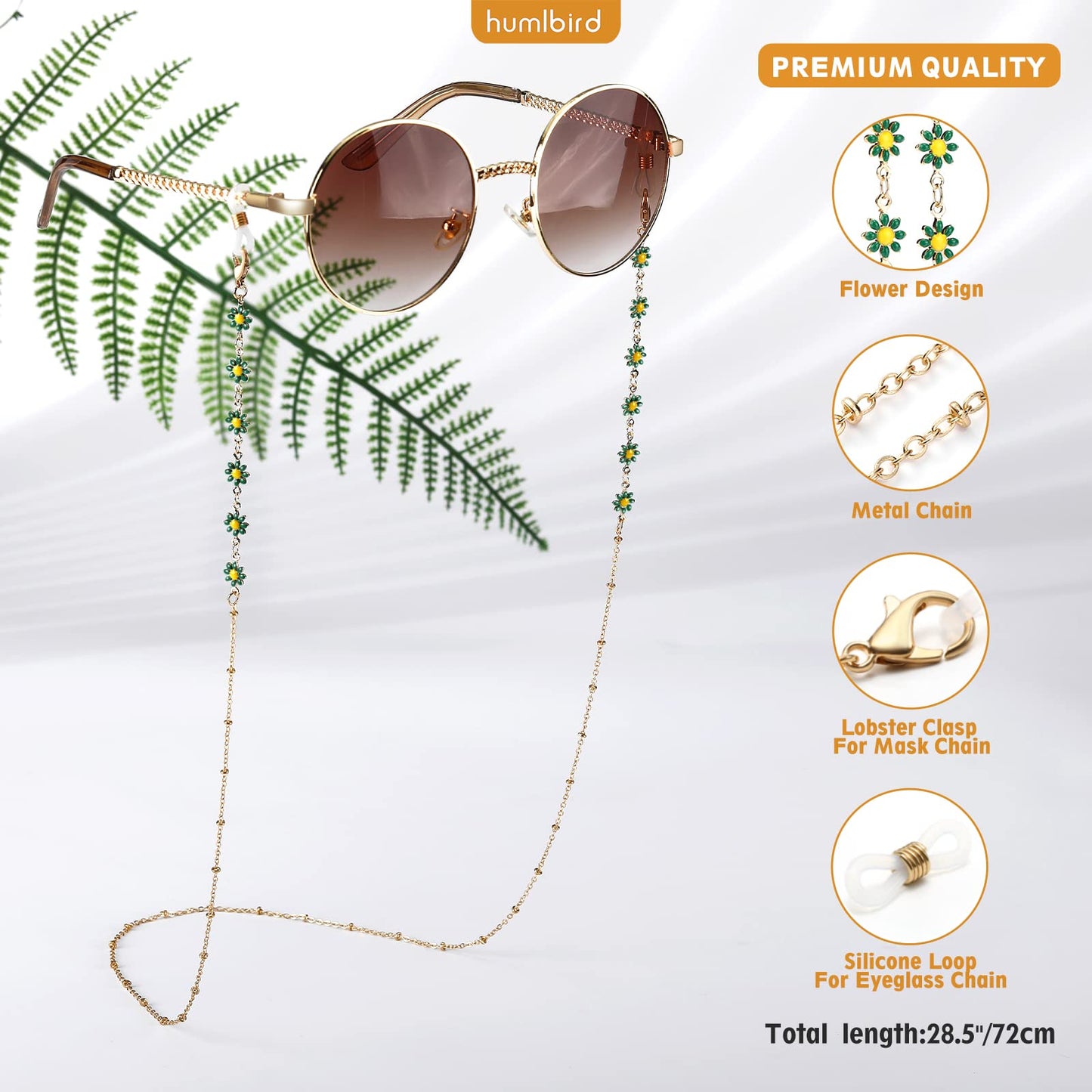 humlbird Eyeglass Chain for Women Stylish Mask Lanyard Flower Mask Chain Eye Glasses Holder Strap Green