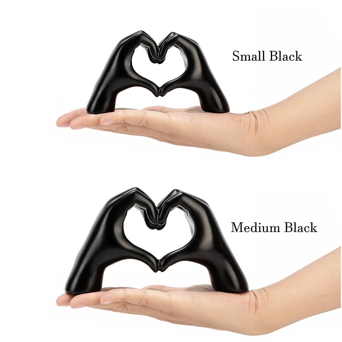 FANTESTICRYAN Small Heart Hands Statues Hand Love Sculpture Cute Decorative Home Decor Ornaments for Living Room, Wedding, Office Desktop, Cabinets, Bookshelf, Gift for Mom (Small Black)