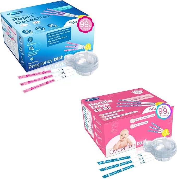 Ovulation Test Strips 40 and Pregnancy Tests 50, HEAL-CHECK Bulk Ovulation Predictor Kit for Women TTC, Over 99% Accuracy, Easy to Use at Home, Individually Wrapped, FSA HSA | 40LH+50HCG+90 Urine Cup