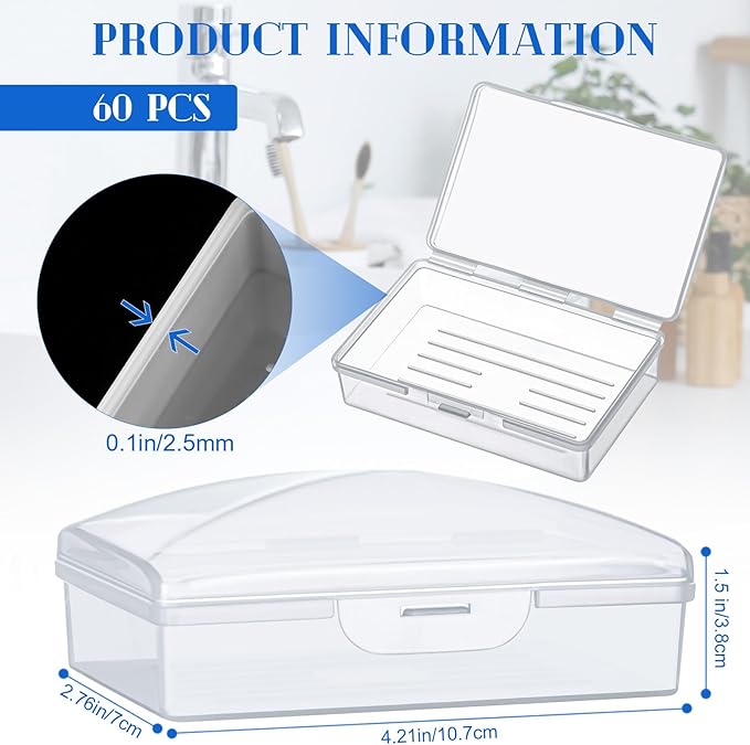 60 Pcs Travel Soap Container Portable Plastic Soap Boxes Bulk with Lid Homeless Donations Bulk Gym Shower Tour Groups Hotel Outdoor Camping (White)