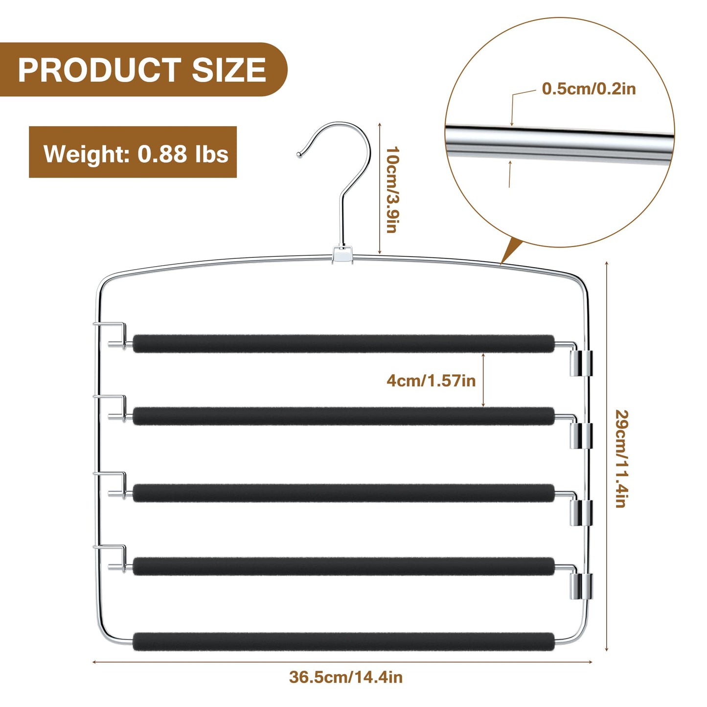 Cycleacc Pants Hangers Space Saving, 2 Pack Anti-Slip Space Saving Hangers, 5 Layer Swing Arm Pants Hanger Stainless Steel with Non-Slip Padding, Closet Organizers & Storage for Pants Trousers Jeans