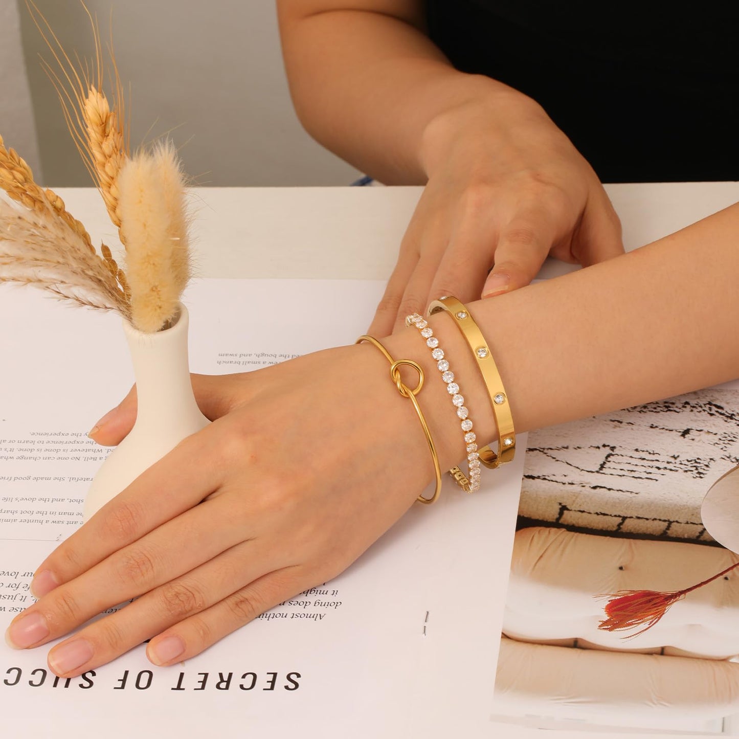 FAFUGA 18 K Gold Plated Love Bangle Bracelet Stack Cuff Jewelry for Women Jewelry Set for Women Gift with Box (B00052)